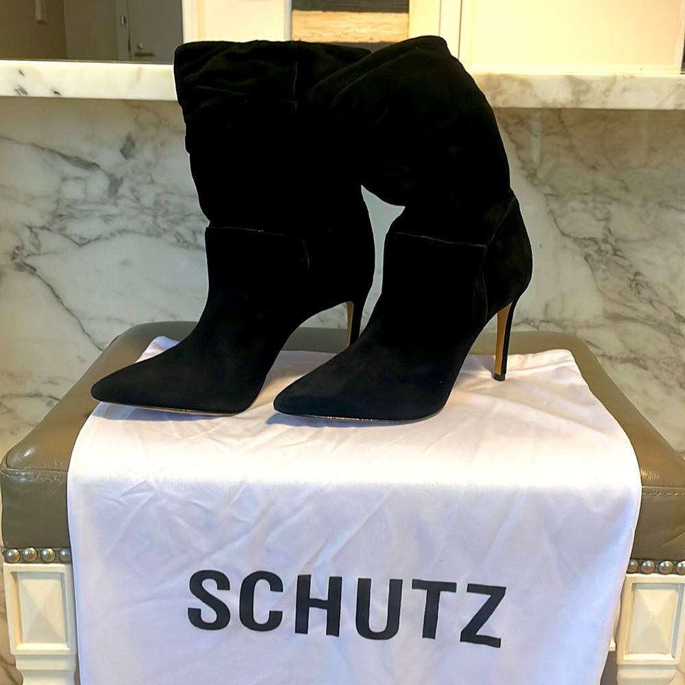 Schutz suede black womens heeled boots